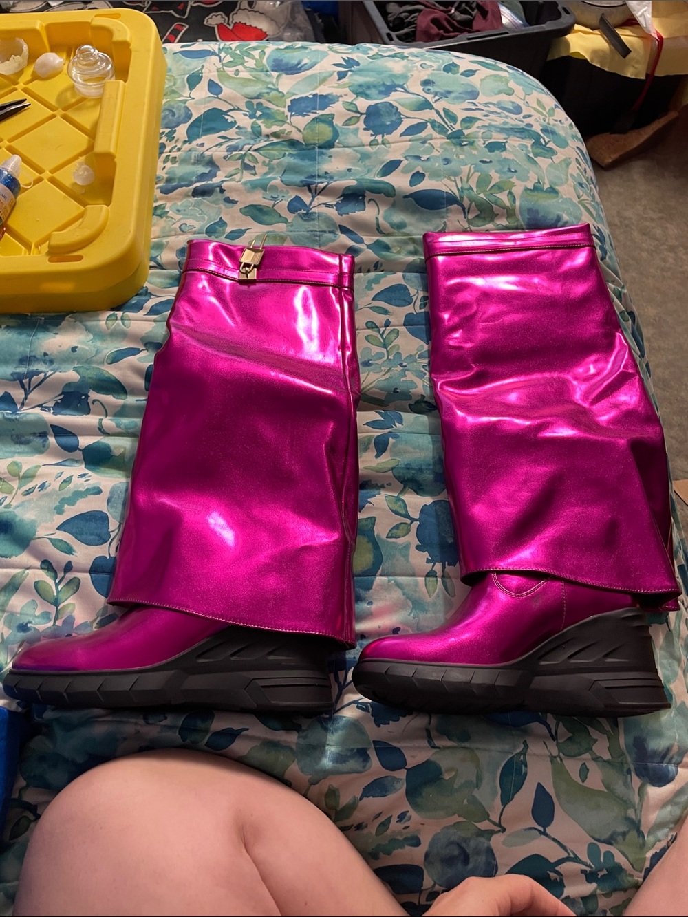 Cape Robbin Metallic Fuchsia Knee-High Wedge Boots